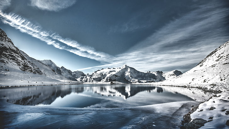 winter, bluish, mountain lake, blue landscape, photography