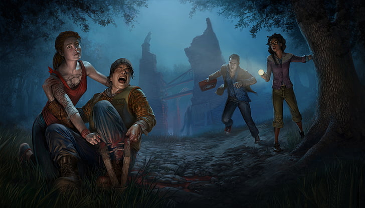 four animated people under trees during nighttime, Dead by Daylight