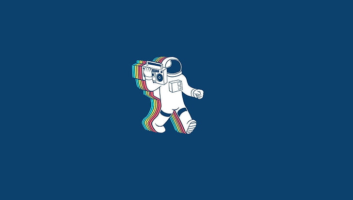 astronaut illustration, minimalism, copy space, blue, representation