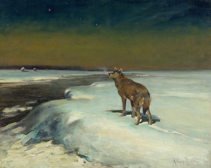 Alfred Kowalski-Wierusz, classic art, wolf, artwork, Polish