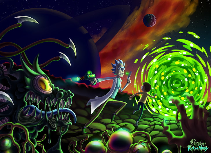 Download Rick And Morty Trippy Colorful Backdrop Wallpaper
