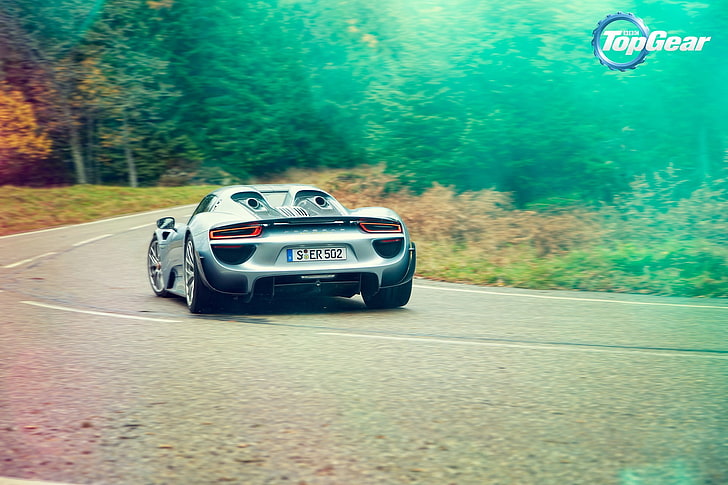 gray sports car, 918, Top Gear, Porsche 918 Spyder, vehicle, road, HD wallpaper