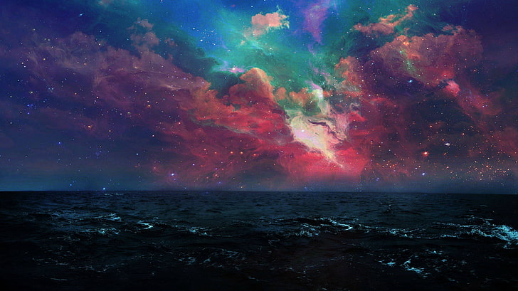 body of water, space, sea, night, sky, star - space, beauty in nature
