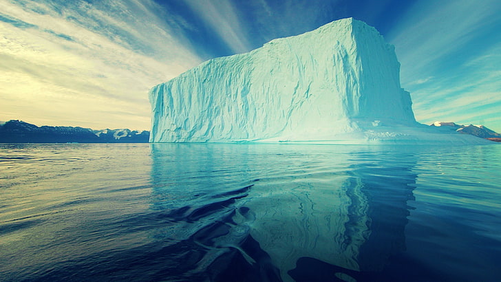 iceberg, nature, water, sea, blue, landscape, clouds, Antarctica, HD wallpaper