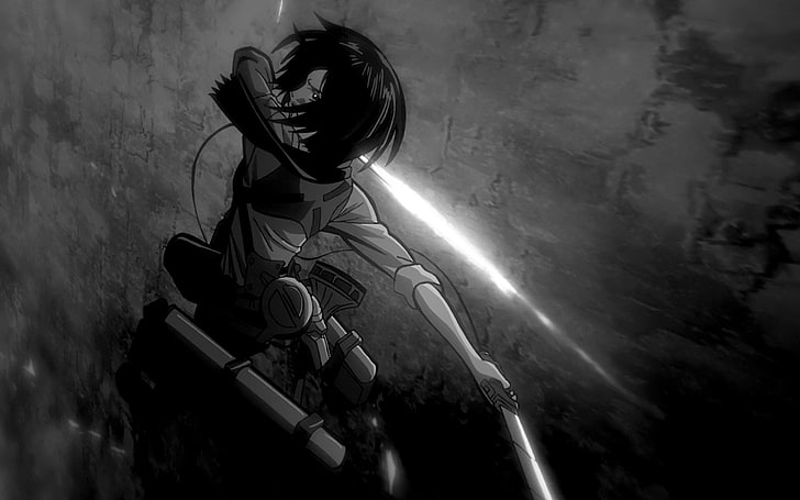 Anime, Attack On Titan, Black & White, Mikasa Ackerman