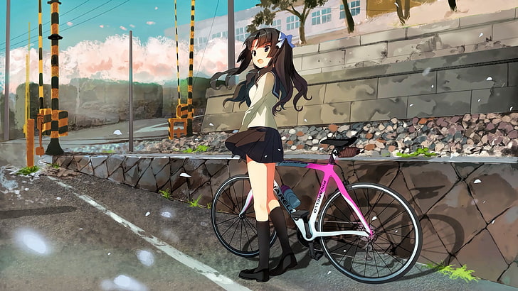 HD wallpaper: city, girl, bike, anime, street, japanese, bishojo, bike girl  | Wallpaper Flare