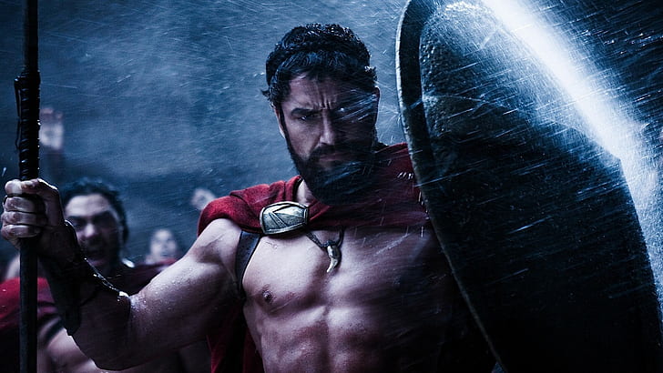 HD wallpaper: 300 Spartan Warrior Gerard Butler Shield Rain Beard HD, movies  | Wallpaper Flare