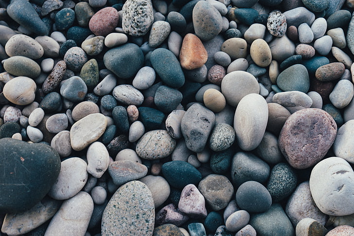 gray, orange, and black pebble lot, stones, sea, nature, rock - Object
