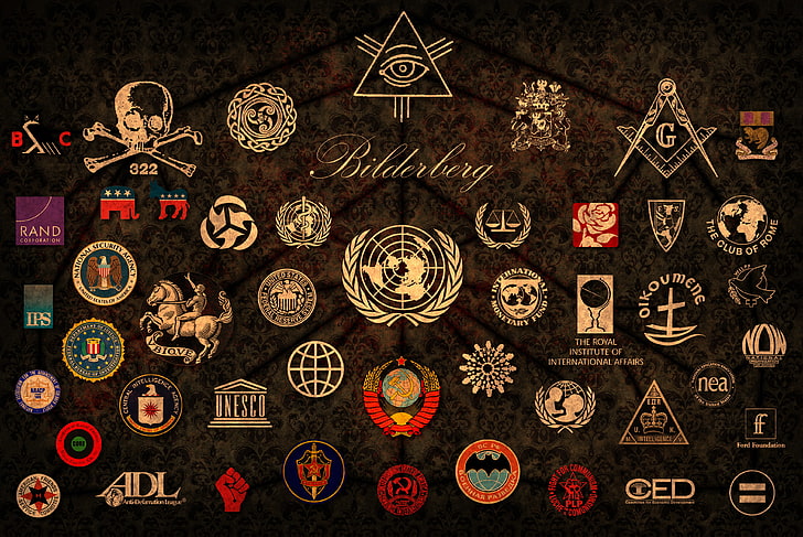 assorted-brand logo lot, World, The, emblems, Conspiracy, Rule, HD wallpaper