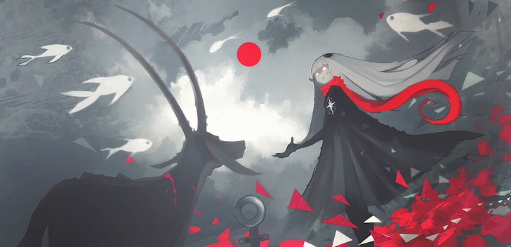 HD wallpaper: anime girl, polychromatic, devil, goat, cape, white hair, red  scarf | Wallpaper Flare