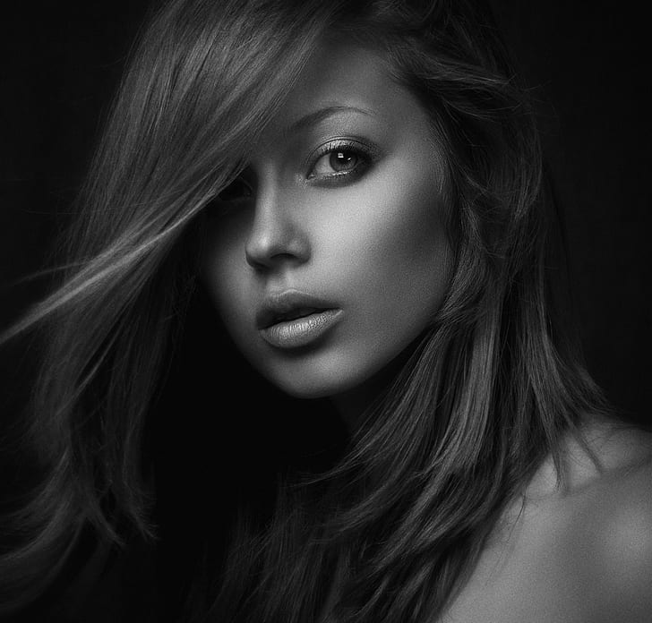 Zachar Rise, face, women, model, portrait, monochrome, 500px, HD wallpaper