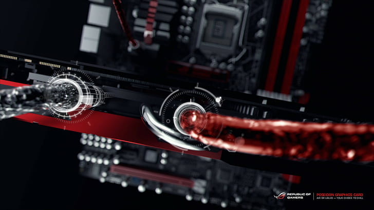 ASUS, ASUS ROG, Cooling Fan, Technology, PC Gaming, lack and red computer motherboard, HD wallpaper