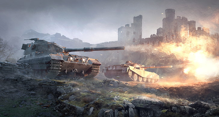 two brown tanks painting, World of Tanks, FV215b, FV4202, video games