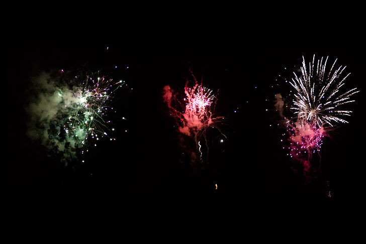 stars, nature, flares, firework, celebration, firework display, HD wallpaper