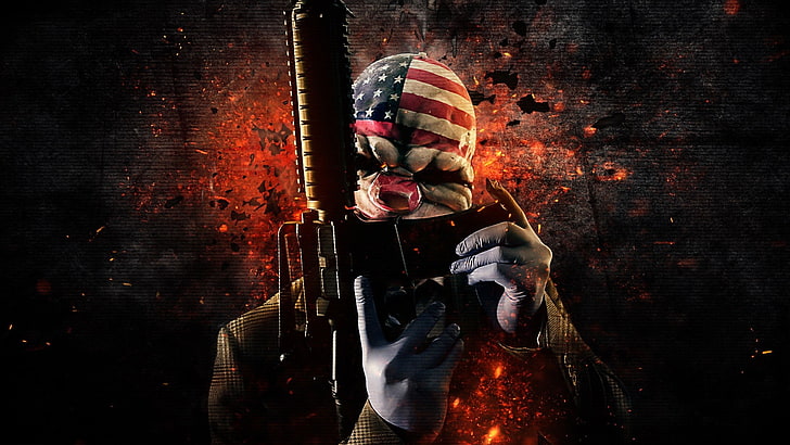 man holding rifle wallpaper, video games, gun, mask, Payday 2, HD wallpaper