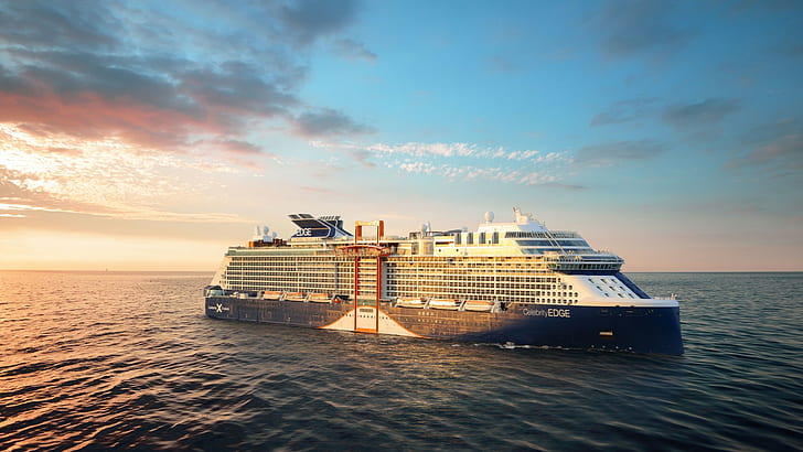 Celebrity Edge, cruise ship, sea, sunset