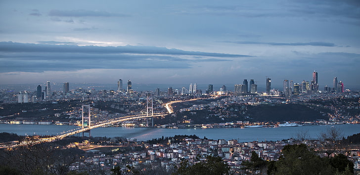 Bosphorus Bridge, Turkey, the sky, clouds, night, nature, city, HD wallpaper