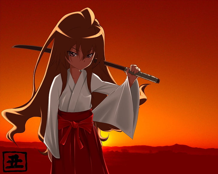 Taiga Tora Dora, toradora, aisaka taiga, girl, kimono, weapons, HD wallpaper