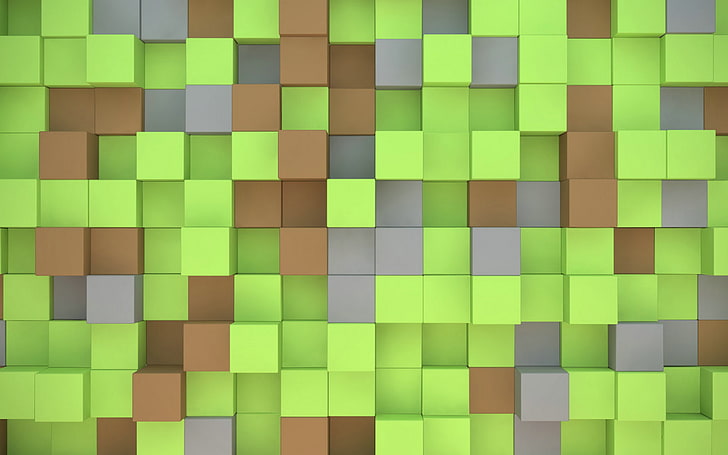 Minecraft, video games, cube, green, pattern, multi colored, HD wallpaper