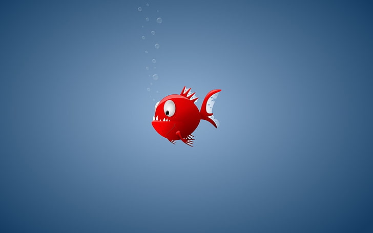 red fish illustration, minimalism, piranha, backgrounds, nature, HD wallpaper