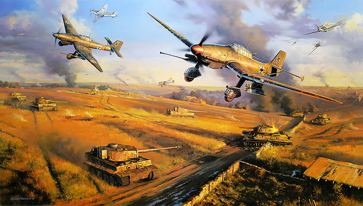 brown plane fighters illustration, ice, war, art, army, painting