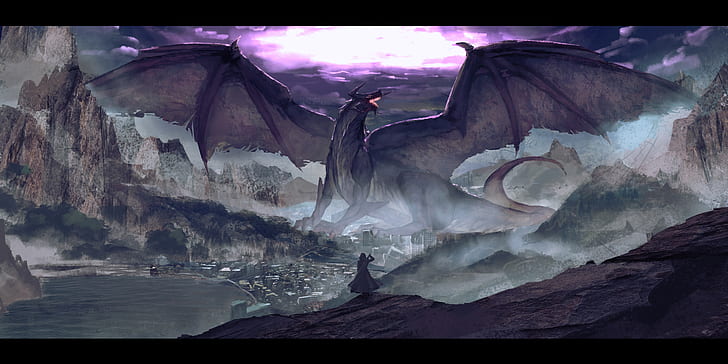 artwork, digital art, 2D, illustration, creature, dragon, wings