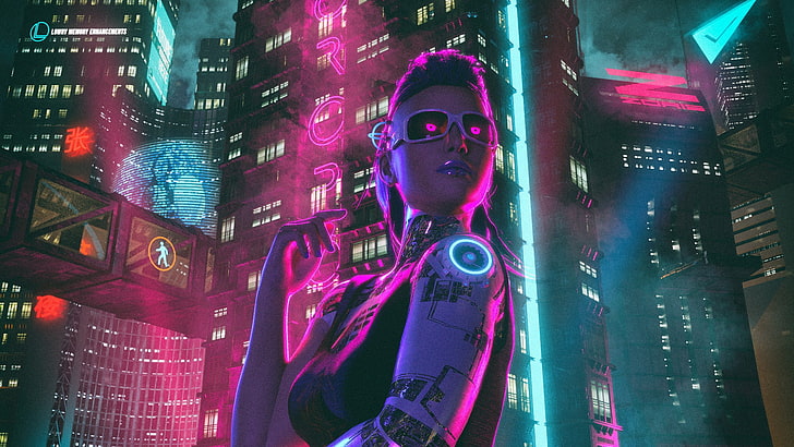 synthwave, cyberpunk, artwork, futuristic, David Legnon, illuminated, HD wallpaper
