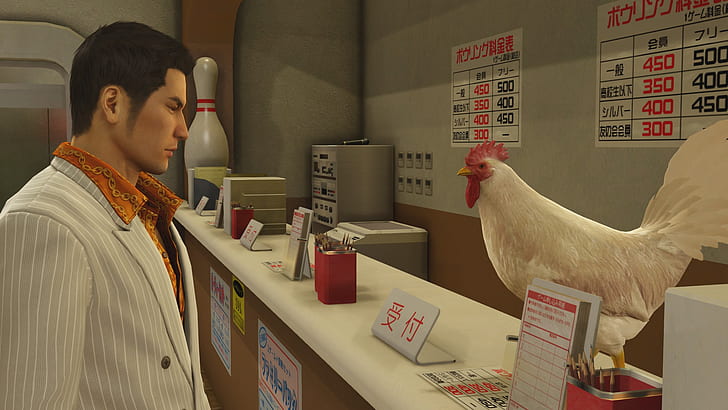 Yakuza 0, Chicken, bowling, video games, Japan, Shintaro Kazama, HD wallpaper