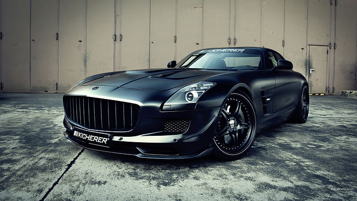 black car on gray pavement, Mercedes SLS, Mercedes Benz, vehicle, HD wallpaper