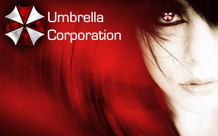 Umbrella Corporation, Resident Evil, face, red background, women, HD wallpaper
