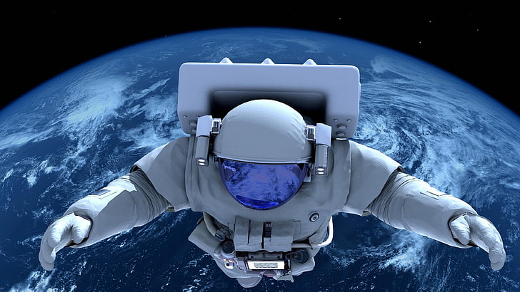 astronaut, cosmonaut, spceman, earth, planet, HD wallpaper