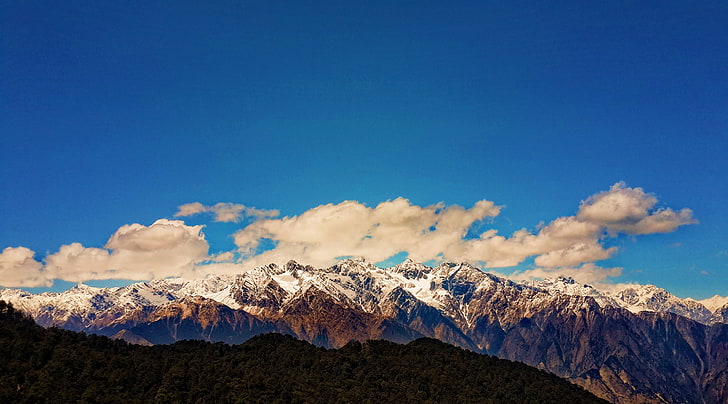 Auli Bugyal, white and brown mountain, Nature, Mountains, Clouds