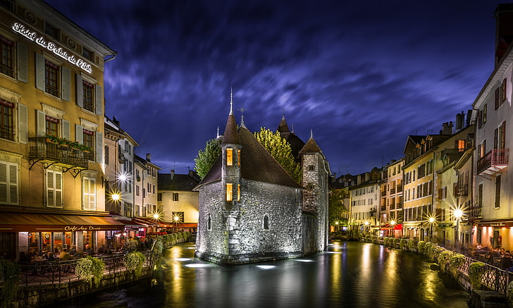 the sky, clouds, night, people, France, channel, the hotel