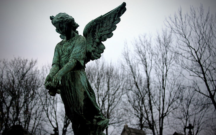 Gothic Grim Reaper In Graveyard Statue Figure Angel 
