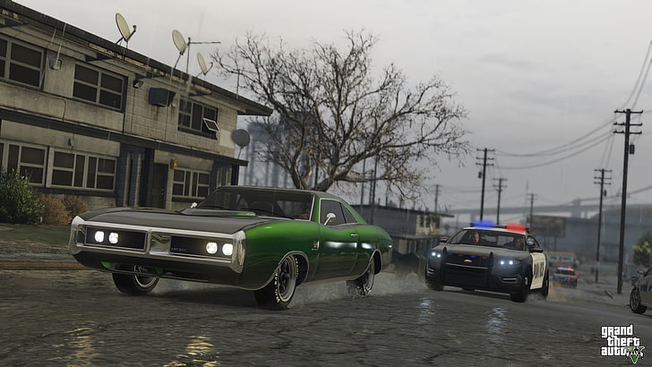 road, rain, police, chase, Grand Theft Auto V, Los Santos, gta 5, HD wallpaper