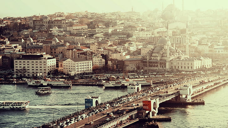 Istanbul, Turkey, city, cityscape, bridge, mosque, galata bridge, HD wallpaper