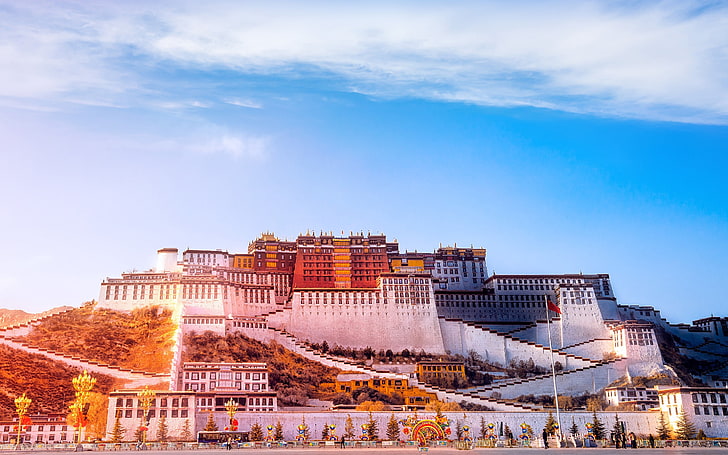 China Tibet Potala Palace sunset blue sky, built structure, building exterior, HD wallpaper