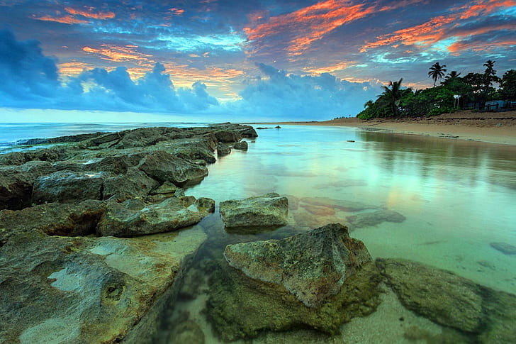 Beach Stones, picture, coool, palms, paisaje, nice, peisaje, water, HD wallpaper