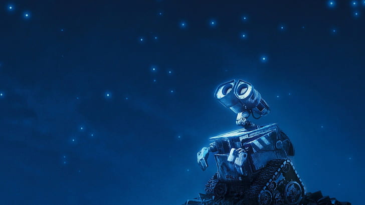 stars, robot, WALL·E, night, movies, Pixar Animation Studios