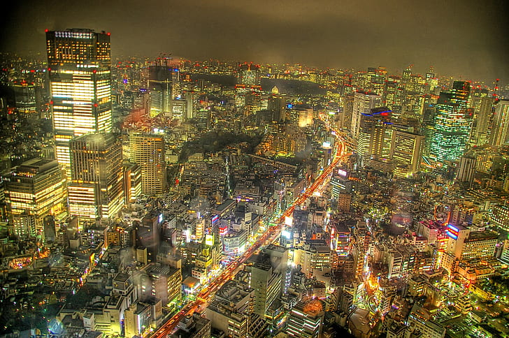 city, panorama, cityscape, traffic, Tokyo, city lights