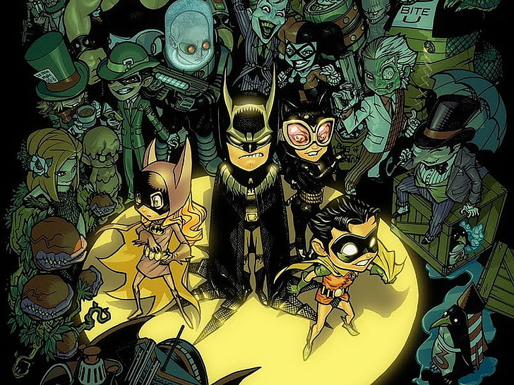 Batman, Li'l Batman, Batgirl, Catwoman, Harley Quinn, Joker, HD wallpaper