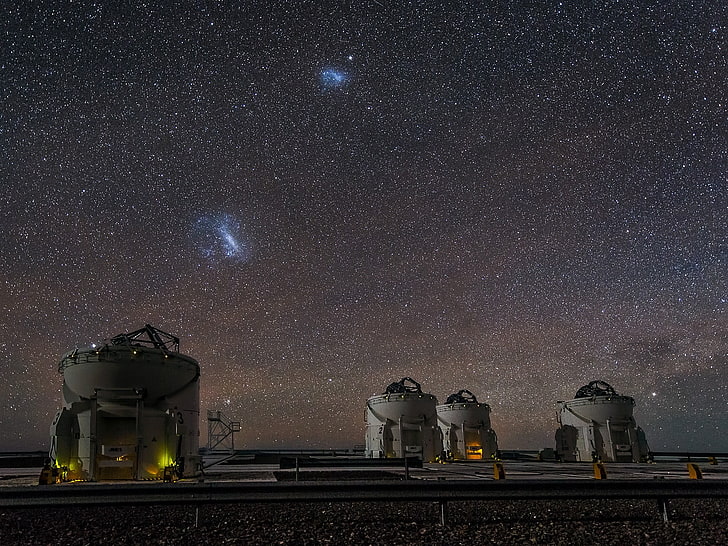 four gray metal machines, observatory, starry night, Chile, Atacama Desert, HD wallpaper