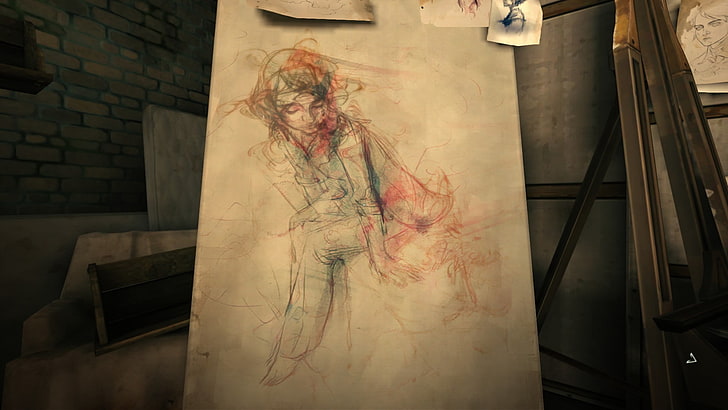 sitting woman painting, Dishonored, one person, indoors, horror, HD wallpaper