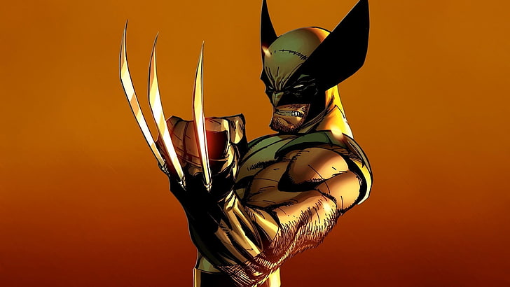Wolverine, X-Men, colored background, studio shot, representation