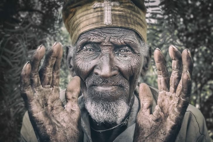 Ethiopia, old, men, face, people