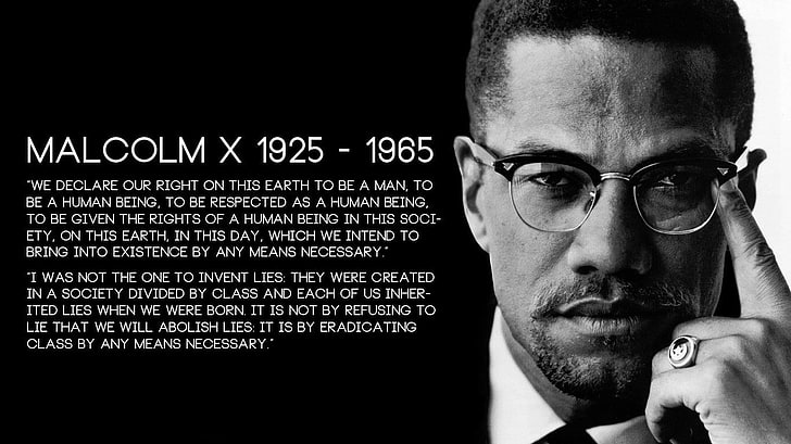 Malcolm X, quote, monochrome, text, men, glasses, eyeglasses, HD wallpaper