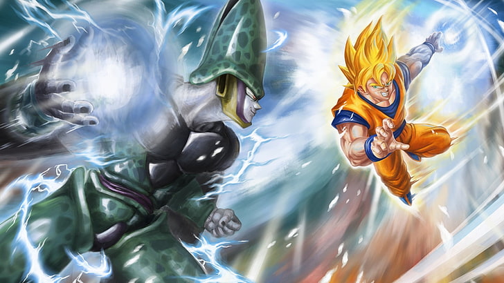 Dragon Ball Cell vs Son Goku illustration, Super Saiyan, Cell (character)