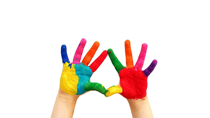 multicolored hand paint, hands, colorful, human hand, human body part