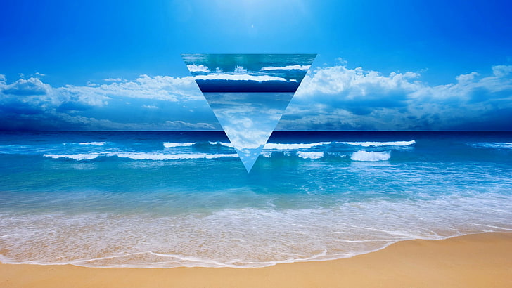 body of water digital wallpaper, geometry, triangle, shapes, sea