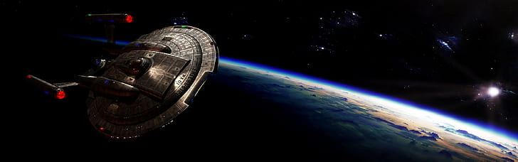 star trek uss enterprise spaceship space multiple display